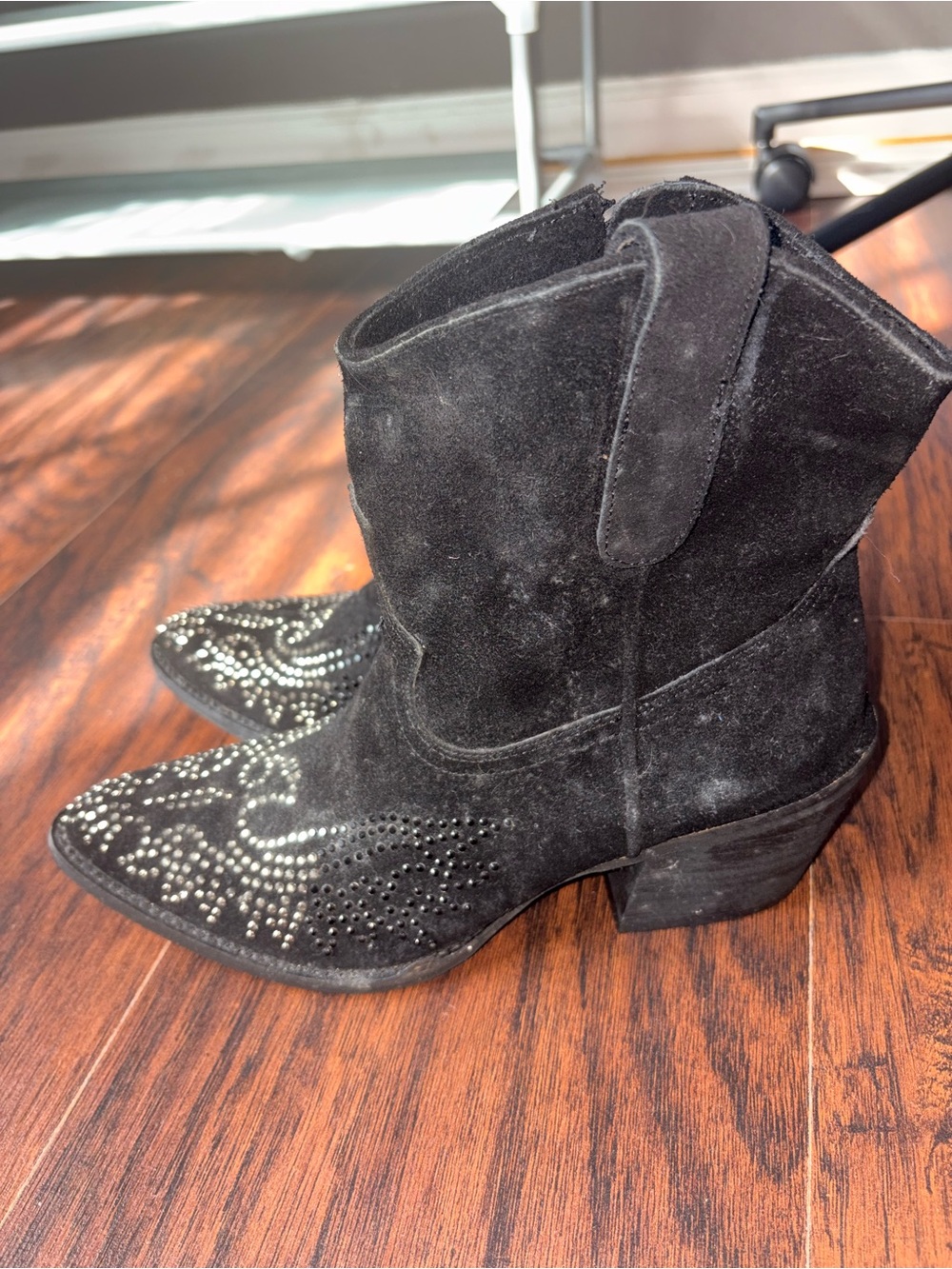 Women’s Reba Black Suede Studded Western Ankle Boots